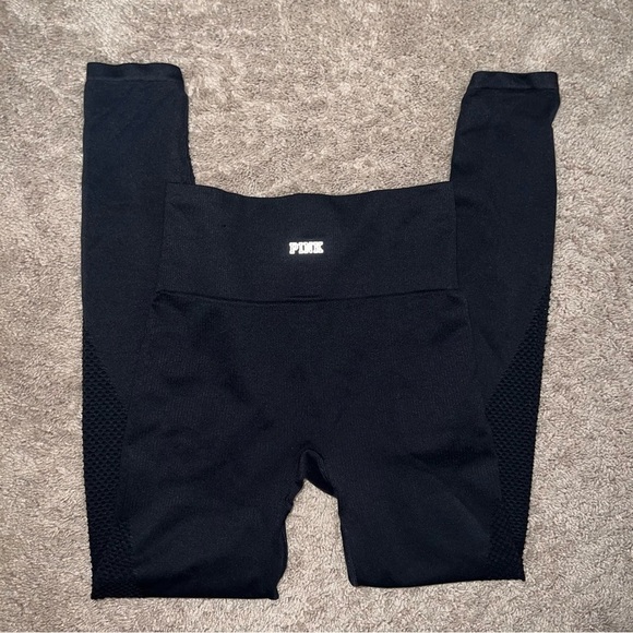 PINK Victoria’s Secret Cool & Comfy Black Mesh Patterned calf & Thigh Size Small - Picture 3 of 10